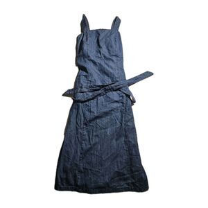 POPSUGAR Women’s Chambray Denim Long Dress Size M Tie Back Blue New Sleeveless